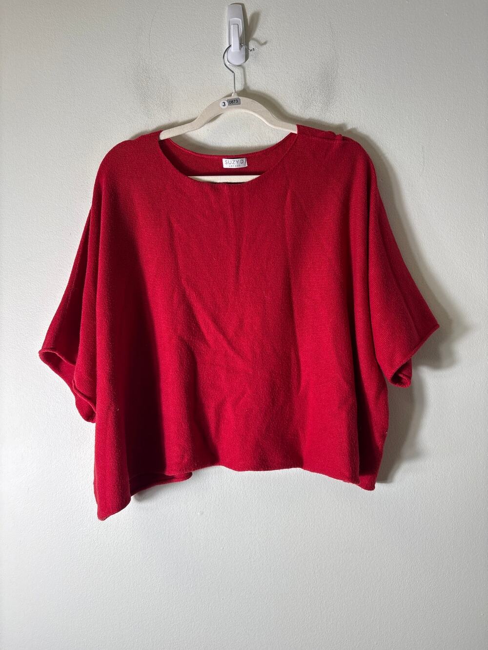 Suzy D Red Boxy Cropped Sweater Sz OS